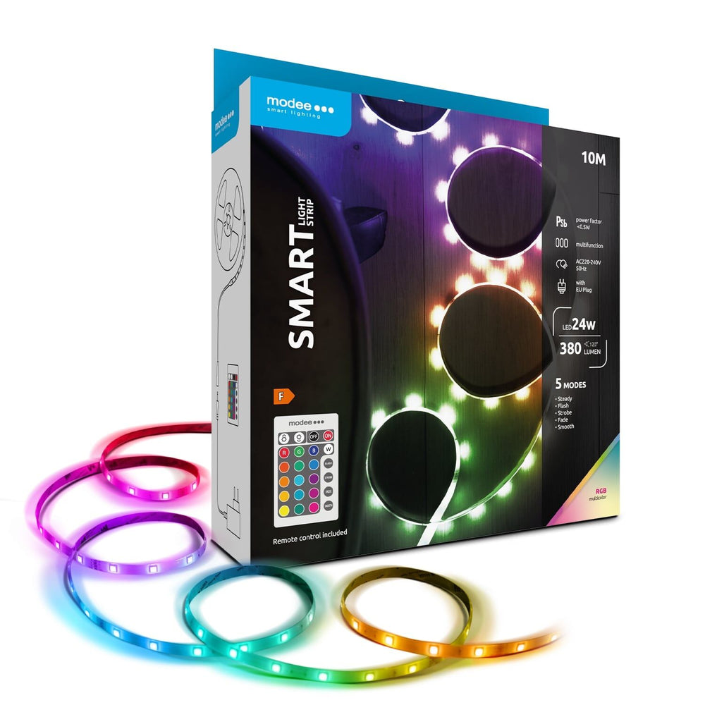 Modee LED Smart Strip Light 24W 220-240V IP20 RGB 380 lumen 10M med fjernbetjening