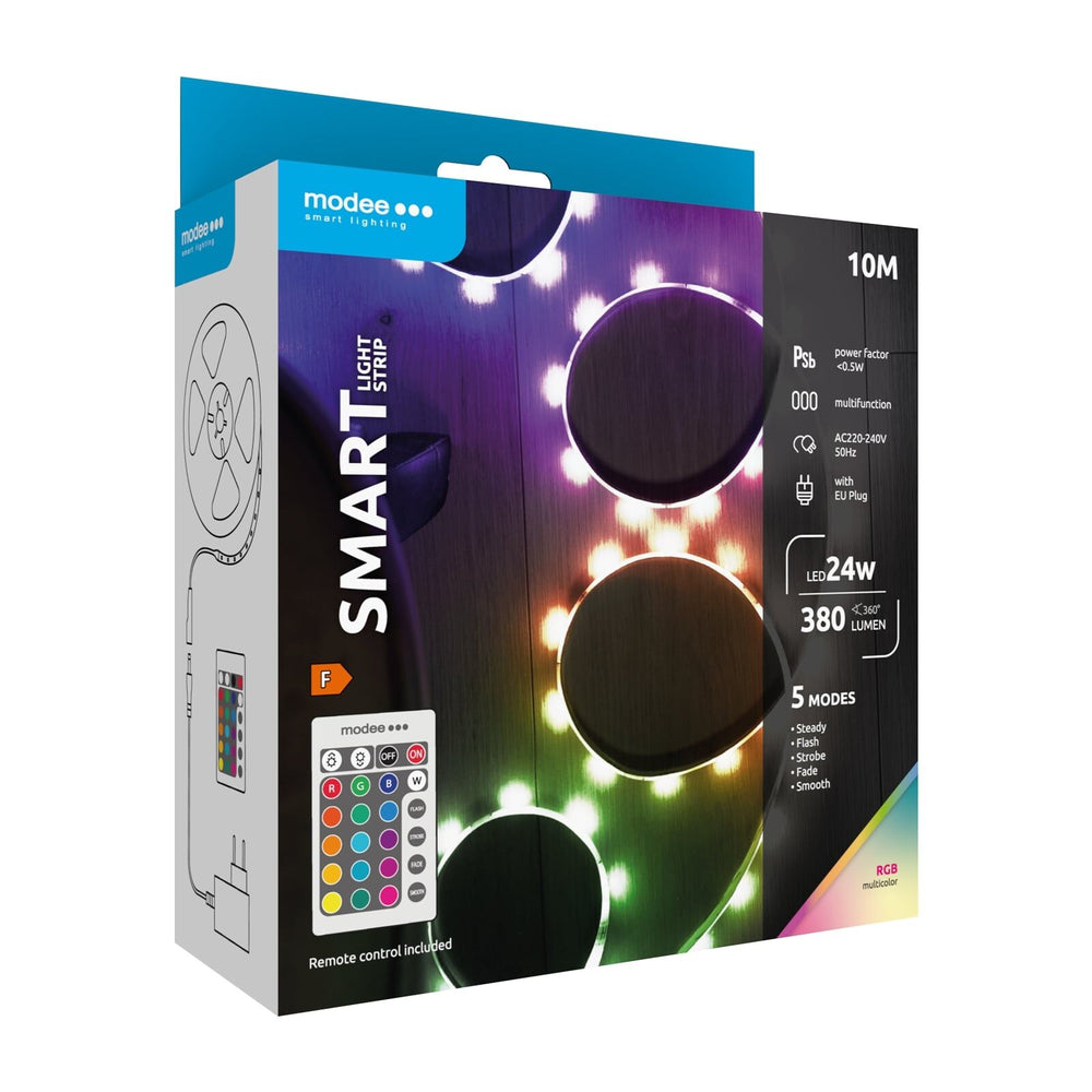 Modee LED Smart Strip Light 24W 220-240V IP20 RGB 380 lumen 10M med fjernbetjening
