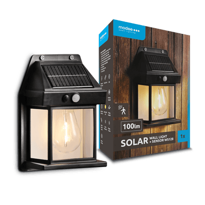 Modee LED sol væglampe WS128 med sensor, 100 lumen, 2800-3200K, IP44, 6-8t driftstid