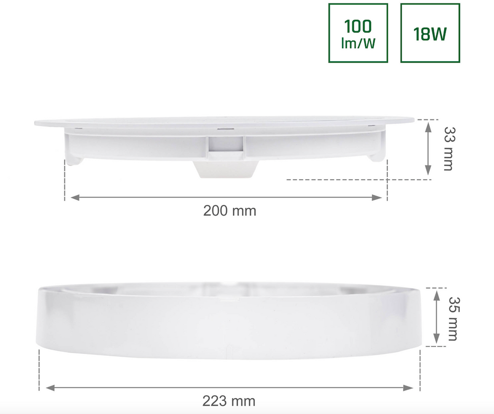 Spectrum LED round ceiling light 18W 1900 lumens 4000K surface or recessed White IP20 IK06 230V