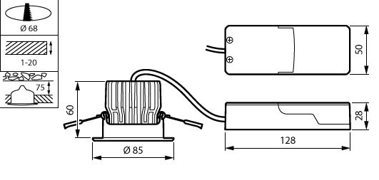Philips CoreLine Indbygget Spot gen2 LED 12W 1300 lumen 3000K IP20/IP65 Fasedæmpbar Aluminium