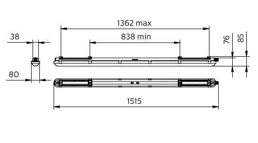 Philips CoreLine WT120C G2 LED vandtæt armatur 26W 4000K 3400 lumen IP65 IK08 1515mm Grå
