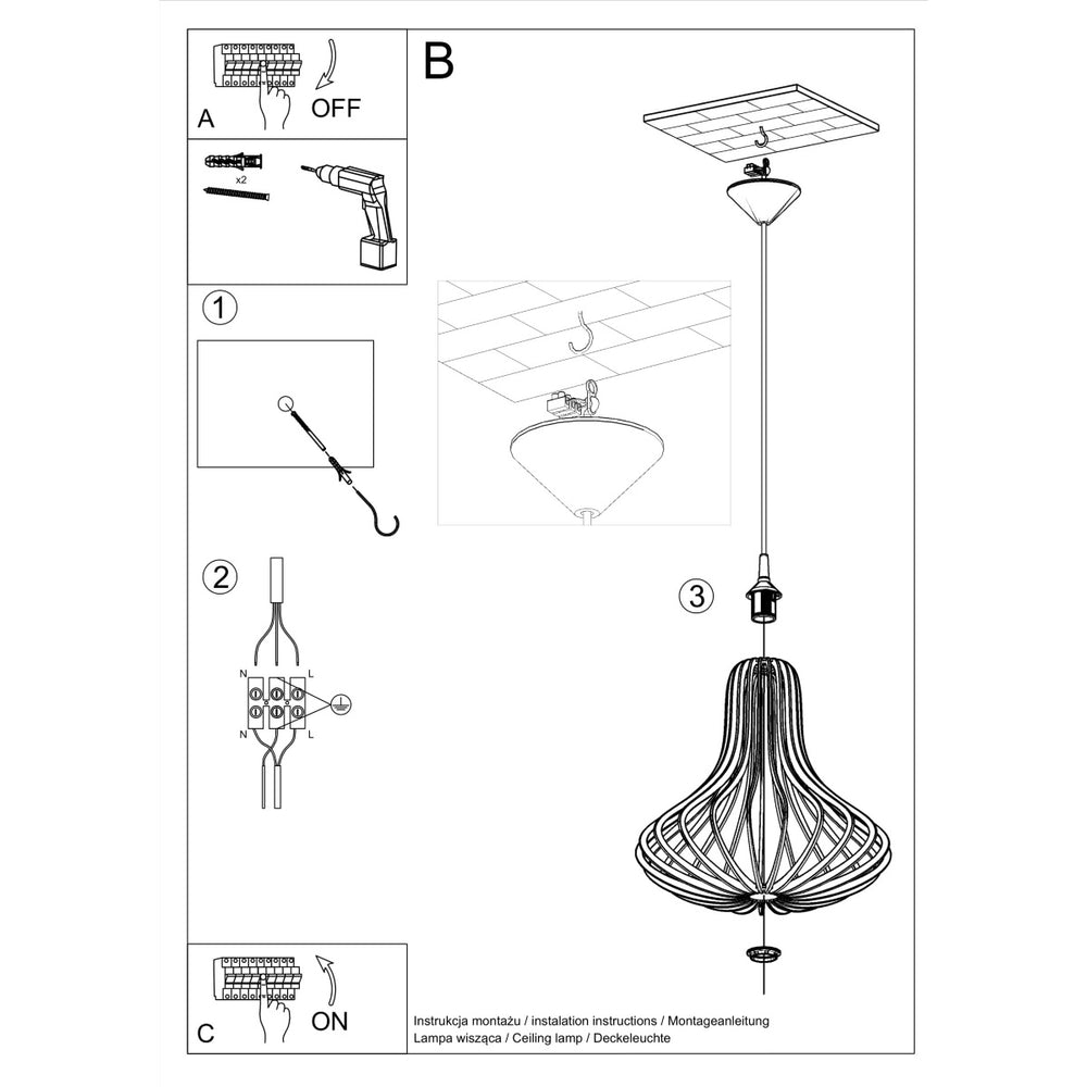 Sollux lighting LED pendant lamp ELZA with E27 fitting, warm wood finish