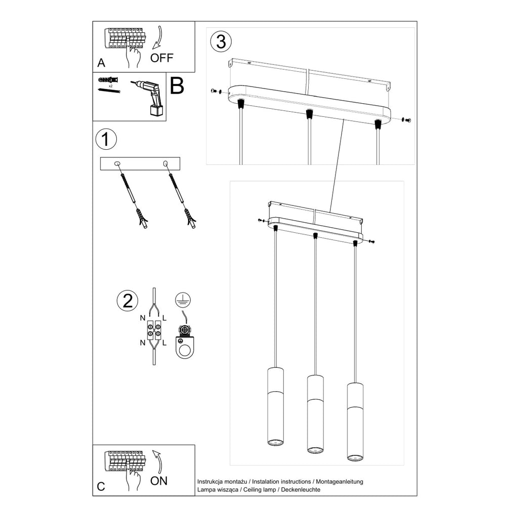 Sollux Lighting pablo 3 pendellampe sort 3 pærer 900mm højde LED kompatibel