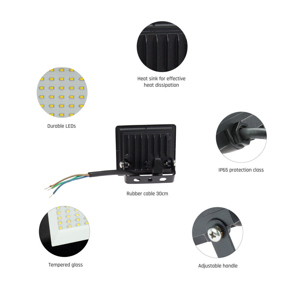 Spectrum NOCTIS LUX 3 LED Floodlight 10W 6000K 230V IP65 IK07 Black Outdoor Surface Mount