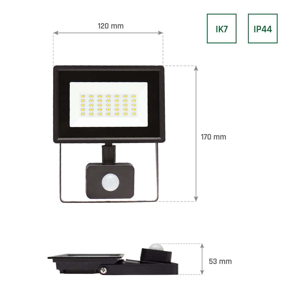 Spectrum NOCTIS LUX 3 LED Floodlight 20W 6000K 2050 lumens 230V IP44 IK07 Black with PIR sensor
