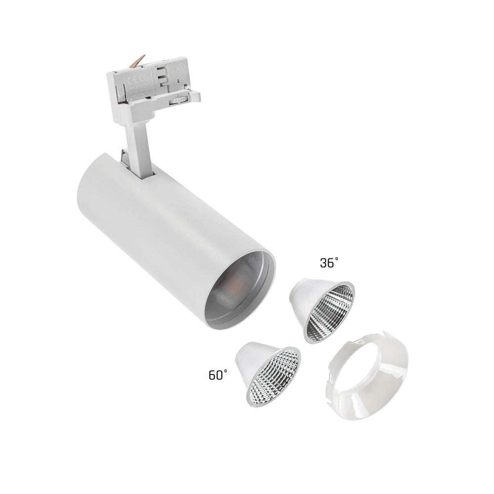 Spectrum Andromeda COB LED 25W varm hvid 3000K, 3-faset skinnespot, 36-60° justerbar, 320 lumen, IP20 indendørs