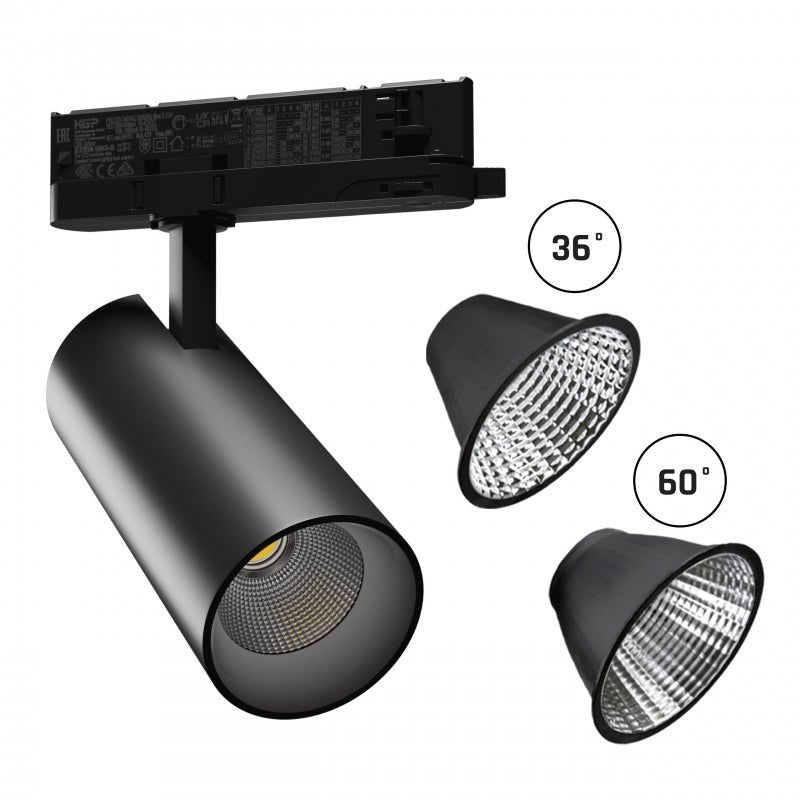 Spectrum Andromeda LED indbygningsspot sort, 3000 lumen, 3000K, IP20, CRI &gt;90, 36°/60° strålevinkel, 15-27W justerbar