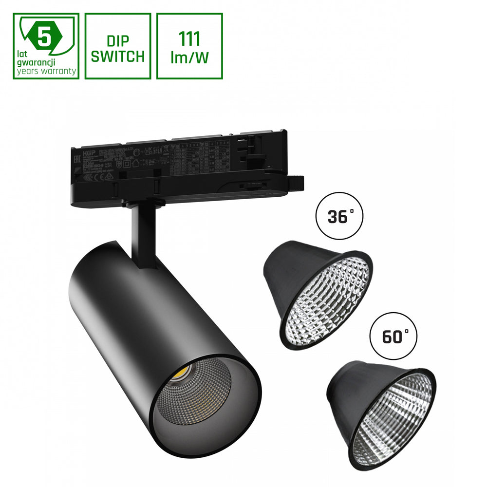 Spectrum Andromeda LED indbygningsspot sort, 3000 lumen, 3000K, IP20, CRI &gt;90, 36°/60° strålevinkel, 15-27W justerbar