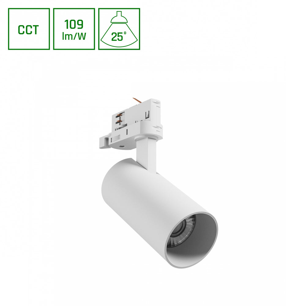 Andromeda prime 3F skinnelys hvid, 16W, 230V, IP20, 6000K, 25 grader, 1200 lumen, 1-fase monteringssæt