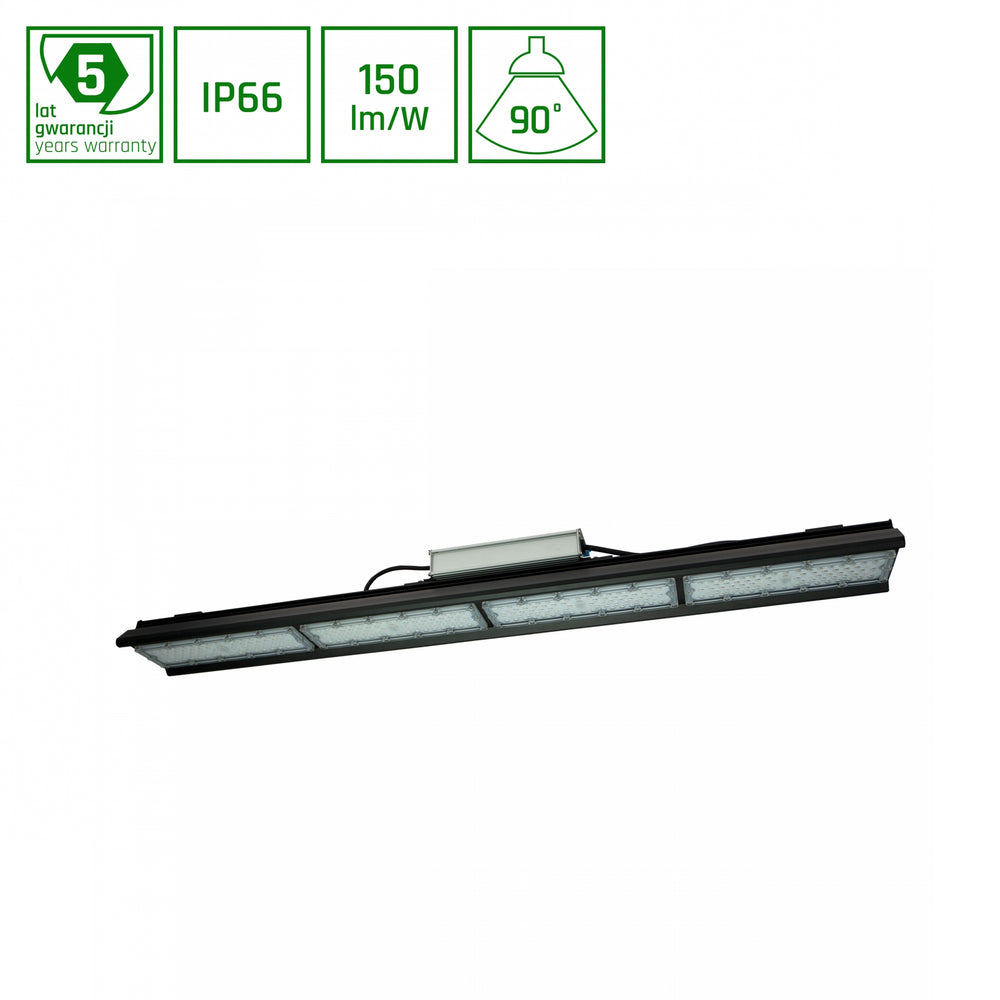 Spectrum Halls Line LED hængelampe 200W sort, 4000K, 30000 lumen, dæmpbar, IP66, 90° vinkel, industriel belysning