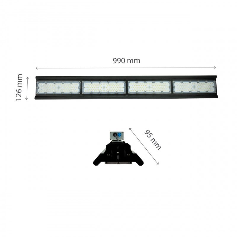 Spectrum Halls Line LED hængelampe 200W sort, 4000K, 30000 lumen, dæmpbar, IP66, 90° vinkel, industriel belysning