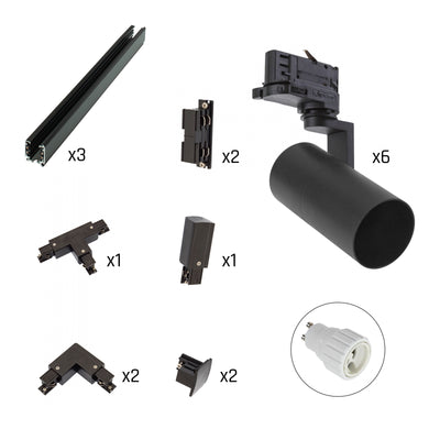 Spectrum LED Track Light Set Madara Mini 6x GU10 Spots with 3-Phase Tracks Black IP20 Aluminum