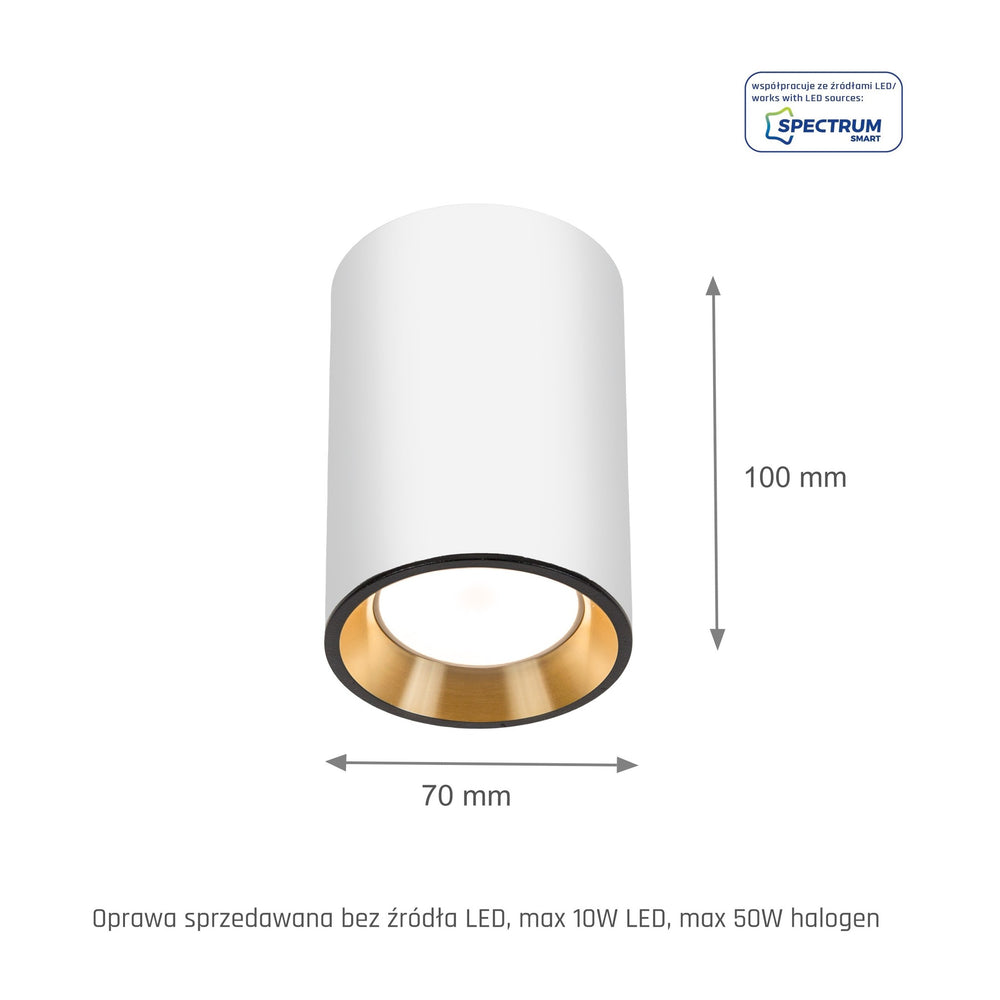 Spectrum CHLOE MINI LED loftspot, 1x GU10 fatning, påbygget, Hvid/Guld, IP20 aluminium