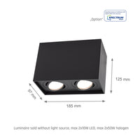 Spectrum CHLOE DUO 2xGU10 Overflademonteret LED Spotlampe, Justerbar Sort Aluminium, IP20 Indendørs Loftarmatur