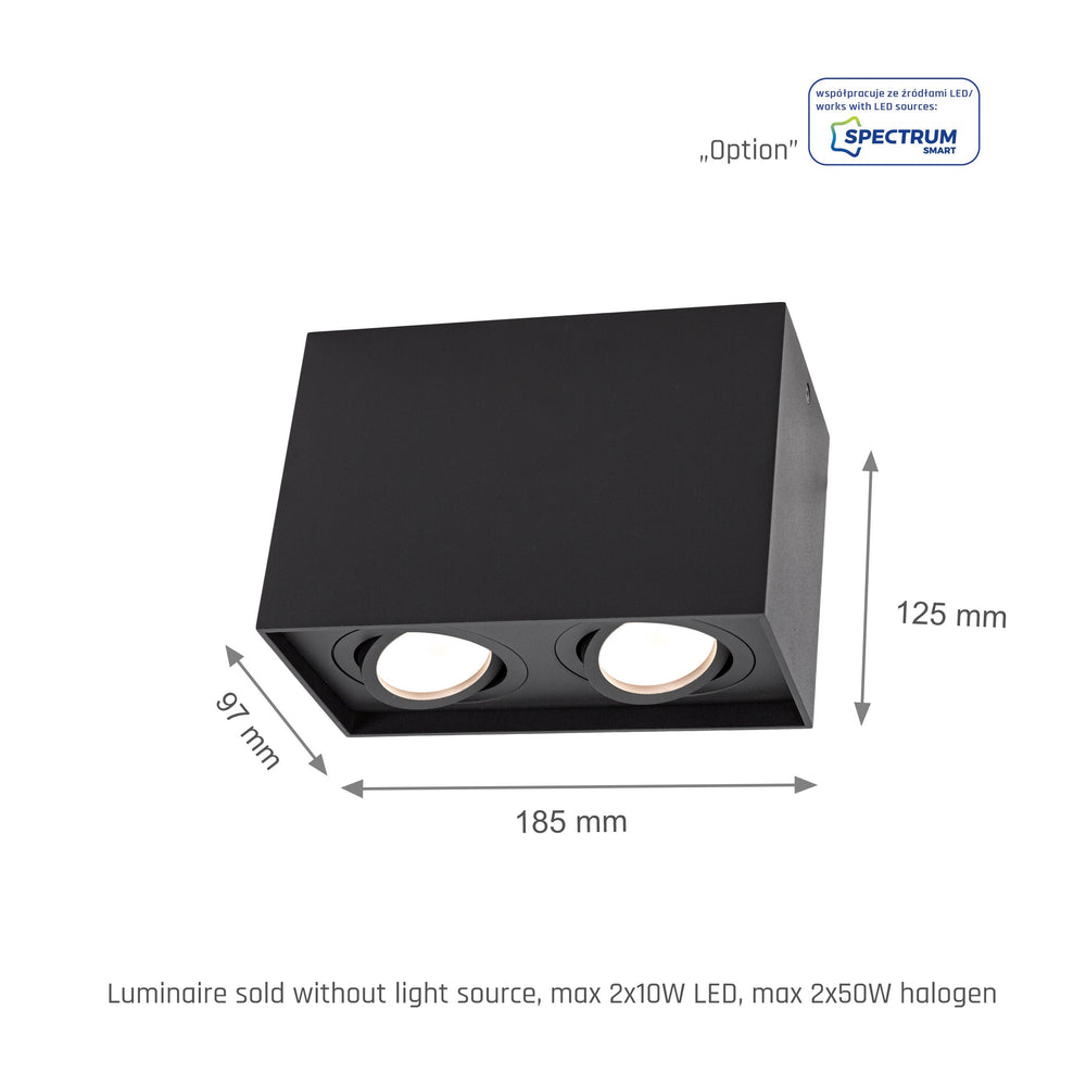 Spectrum CHLOE DUO 2xGU10 Surface Mounted LED Spot Light, Adjustable Black Aluminum, IP20 Indoor Ceiling Fixture
