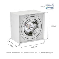 Spectrum CHLOE AR111 GU10 firkantet LED-spot, IP20, hvid, aluminiums hus, 250V, indendørs brug, lang levetid