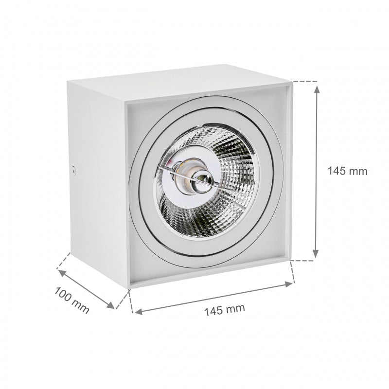 Spectrum CHLOE AR111 GU10 firkantet LED-spot, IP20, hvid, aluminiums hus, 250V, indendørs brug, lang levetid