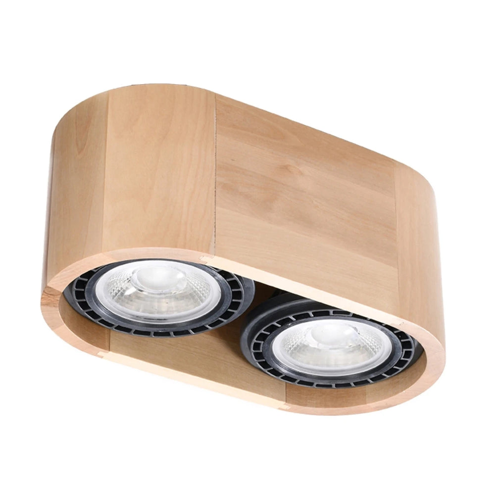 Sollux Lighting BASIC 2 LED loftspot, naturligt træ, IP20, 220-240V, maks 50W, CE RoHS