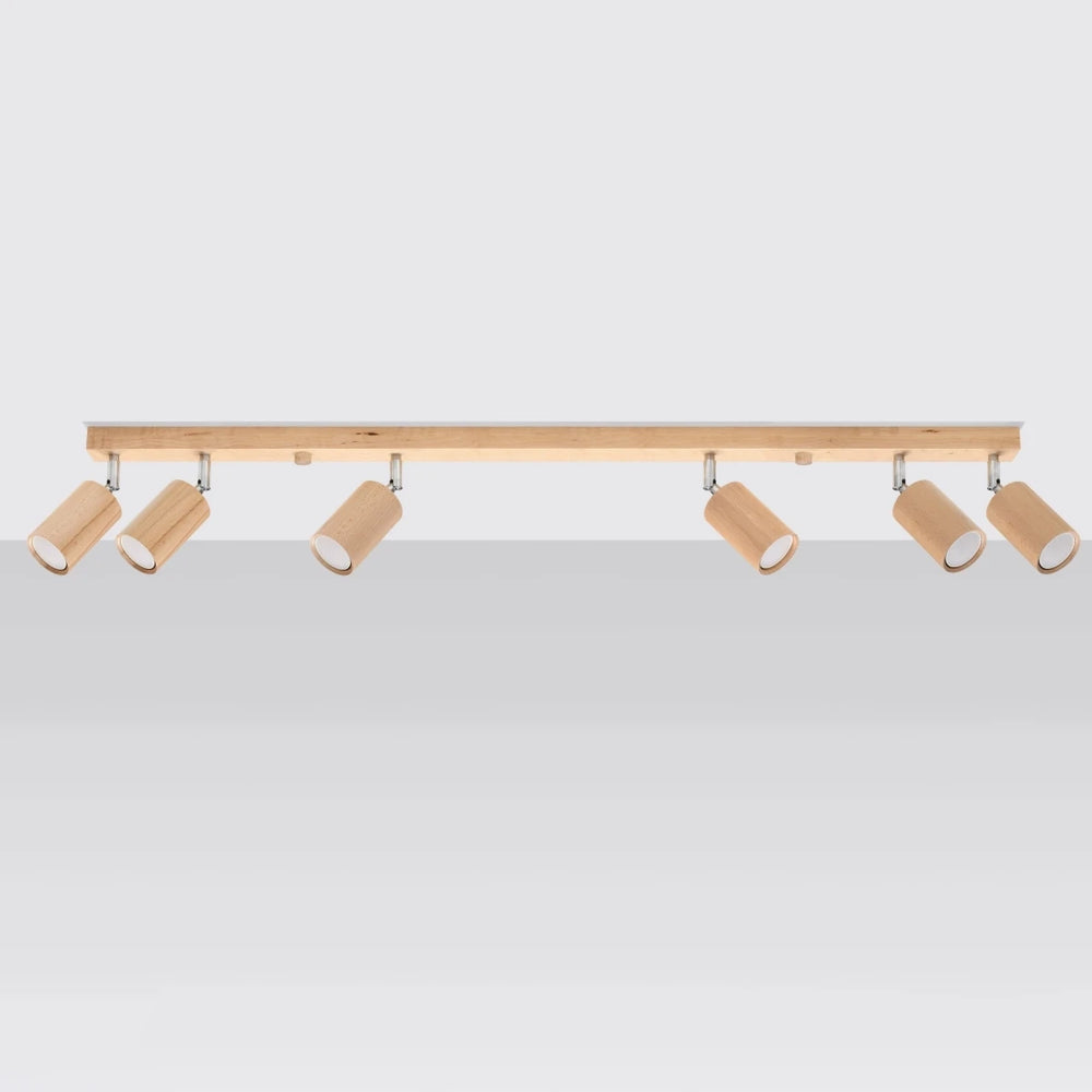 Sollux Lighting BERG 6 LED loftspot, naturligt træ, IP20, 220-240V, maks 50W, CE RoHS