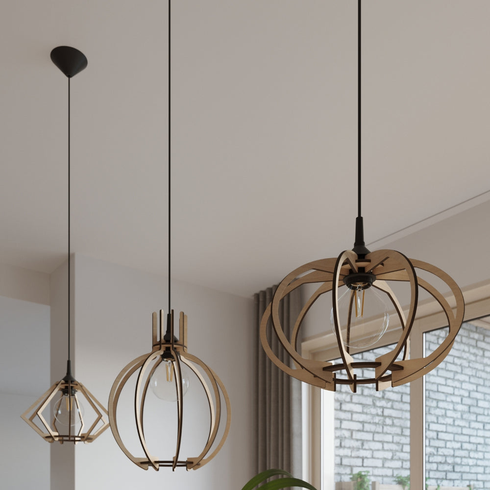 Sollux Lighting LED pendant lamp ARANCIA wood, E27 socket, IP20, Matt Gold Brass finish, 220-240V