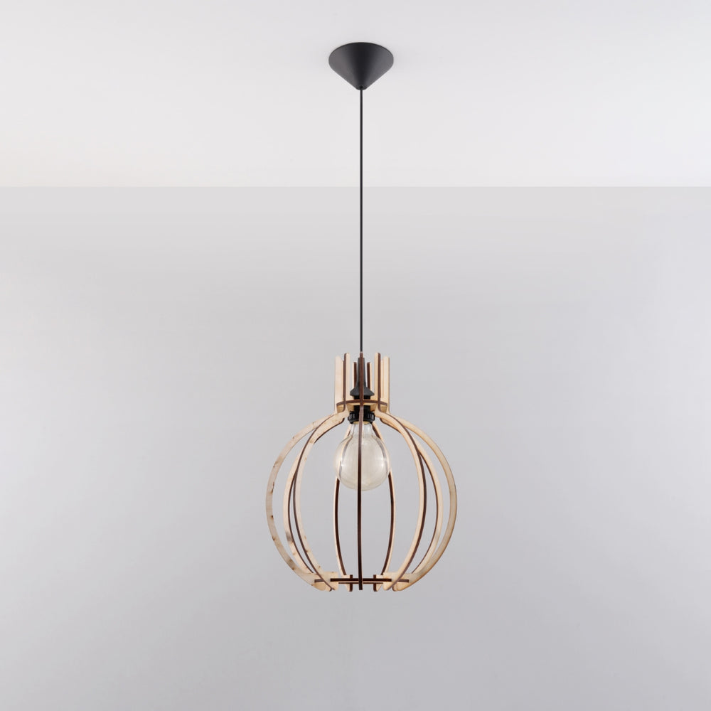Sollux Lighting LED pendant lamp ARANCIA wood, E27 socket, IP20, Matt Gold Brass finish, 220-240V
