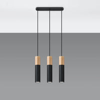 Sollux Lighting Pablo 3 Pendant Lamp, 3xGU10, 230V, IP20, Black and Natural Wood