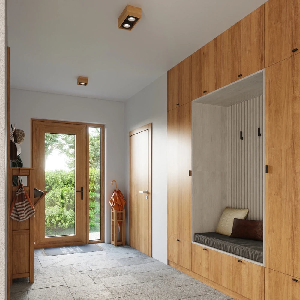 Sollux Lighting QUATRO 1 LED ceiling spotlight, natural wood, IP20, 220-240V, 50W max, CE RoHS