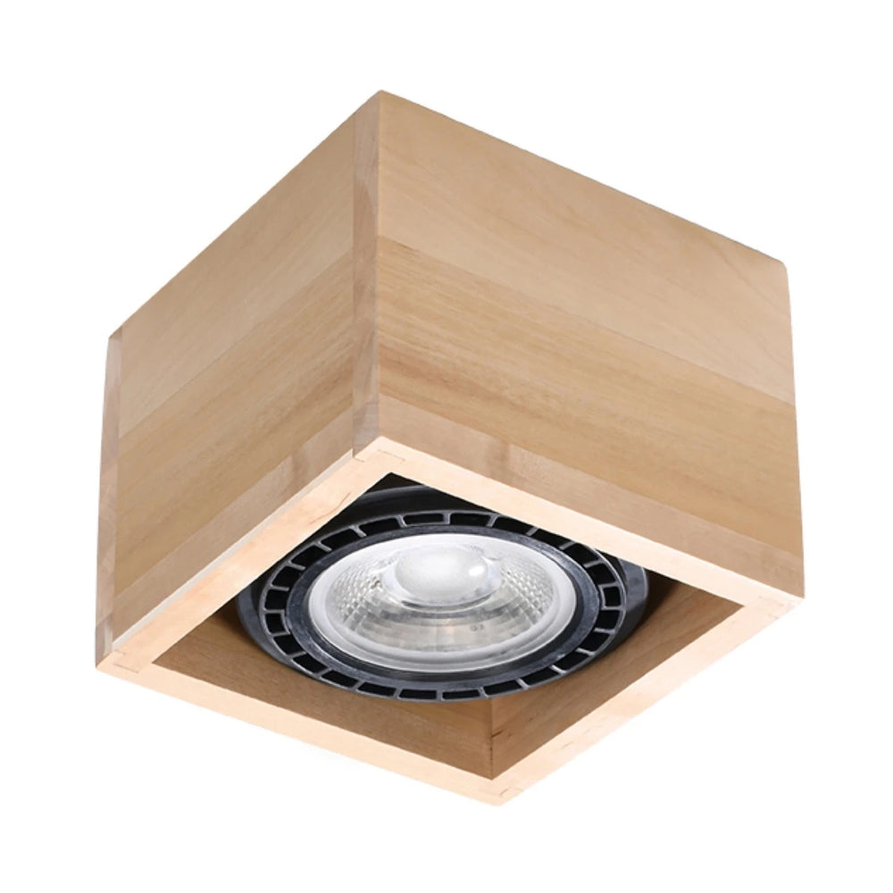 Sollux Lighting QUATRO 1 LED ceiling spotlight, natural wood, IP20, 220-240V, 50W max, CE RoHS