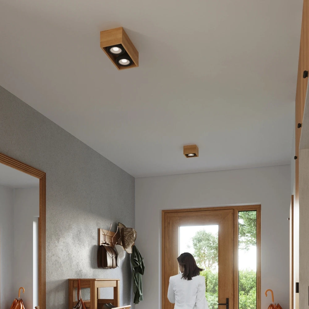 Sollux Lighting QUATRO 2 LED ceiling spotlight natural wood, IP20, 220-240V, CRI 80, matt gold aluminum