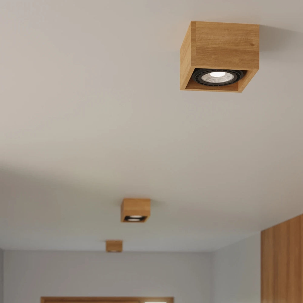 Sollux Lighting QUATRO 2 LED ceiling spotlight natural wood, IP20, 220-240V, CRI 80, matt gold aluminum