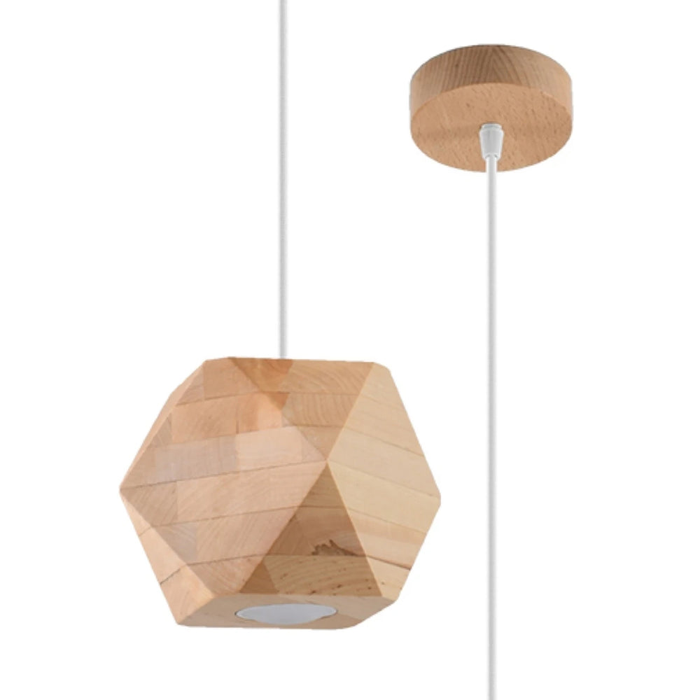Sollux Lighting Woody hængelampe naturtræ, LED kompatibel op til 50W, IP20, CE RoHS, Mat guld finish