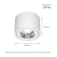 Spectrum CHLOE AR111 GU10 LED Loftlampe, Justerbar Rund Hvid, Overflademonteret, IP20 Maks 20W