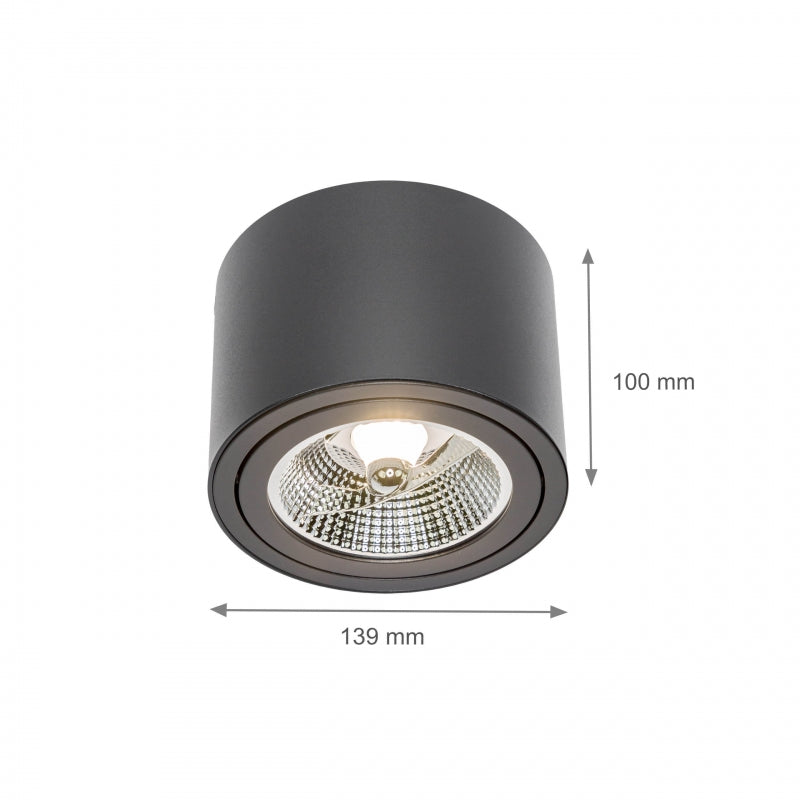 Spectrum CHLOE AR111 GU10 LED loftlampe, IP20, rund justerbar Sort aluminiumsarmatur, 20W maks 250V