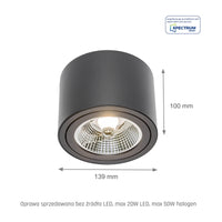 Spectrum CHLOE AR111 GU10 LED loftlampe, IP20, rund justerbar Sort aluminiumsarmatur, 20W maks 250V