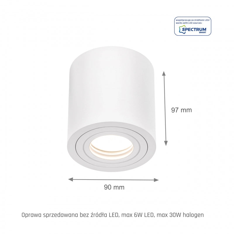 Spectrum CHLOE GU10 overflademonteret loftarmatur, Hvid, IP65, Aluminium Glas, 250V, 90x97mm