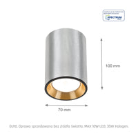 Spectrum CHLOE MINI GU10 påbygget loftslampe, Sølvfarvet krop med Guld ring og Sort kant, IP20
