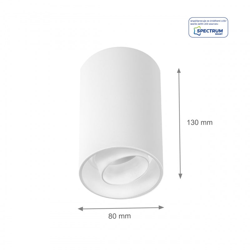 Spectrum CHLOE Spot GU10 LED Overflademonteret Lampe IP20 Hvid Justerbar 50° Loftmontering 250V Aluminium