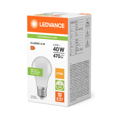 Spectrum Classic LED E27 pære 4.9W 2700K 470 lumen varm hvid erstatter 40W glødepære