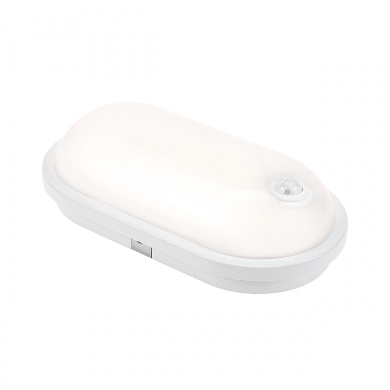 Spectrum LED 20W IP54 230V oval ceiling lamp with PIR sensor 4000K 2300 lumens White housing