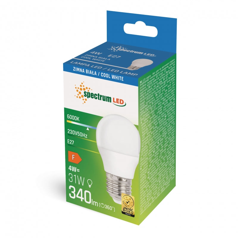 Spectrum LED Pære G45 E27 4W 230V 6000K Kold Hvid 340 lumen 160° strålevinkel ikke dæmpbar