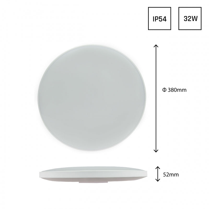 Spectrum LED loftlampe 32W 6000K 230V IP54 rund Hvid Sort 3450 lumen 115° lysvinkel påbygning