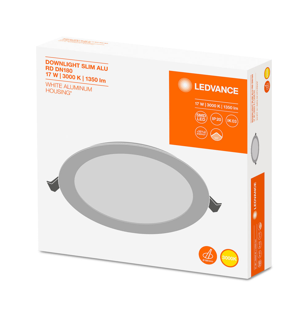Spectrum LED Downlight Value DN180, 17W, 1350 lumen, 3000K Varm Hvid, 110D lysvinkel, 192mm udskæring