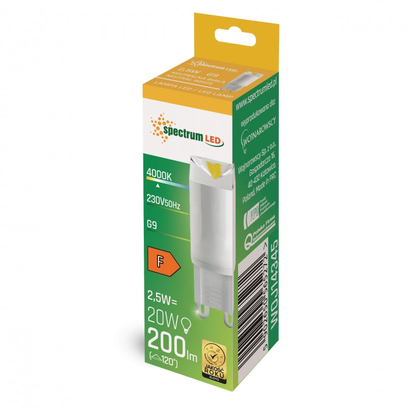 Spectrum LED G9 pære 230V 2.5W 4000K Neutral Hvid 200 lumen keramisk ikke dæmpbar indendørs belysning