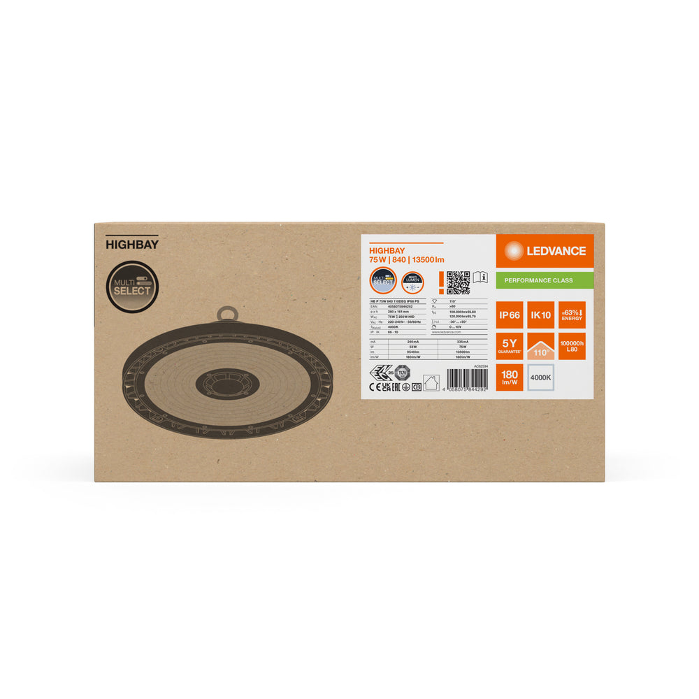 Spectrum LED Highbay Gen 5 Sort Aluminium 75W 4000K 13500 lumen 110D IP66 1-10V dæmpbar