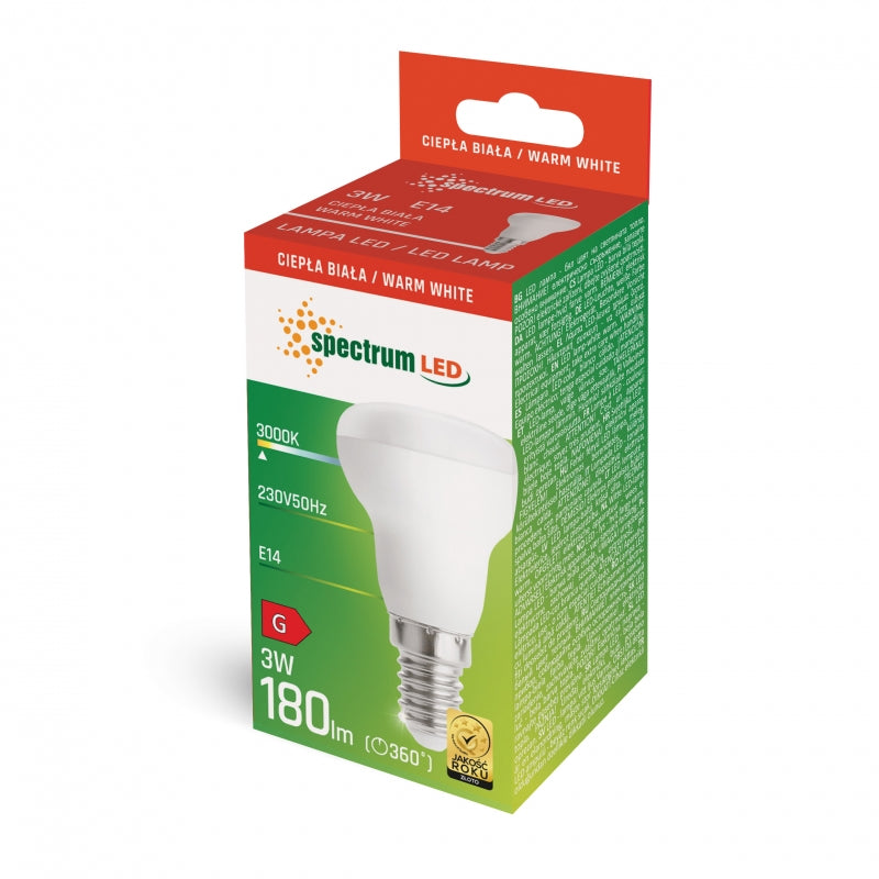 Spectrum LED R39 E14 Pære 3W 3000K Varm Hvid 230V 180 lumen 120° Lysvinkel Ikke Dæmpbar