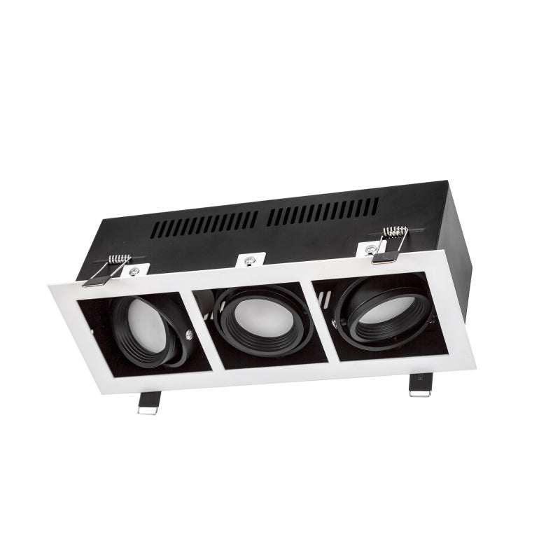 Spectrum LED indbygningsramme til 3x GU10, Hvidt aluminiumshus, maks. 3x10W, 250V, IP20 indendørs belysning