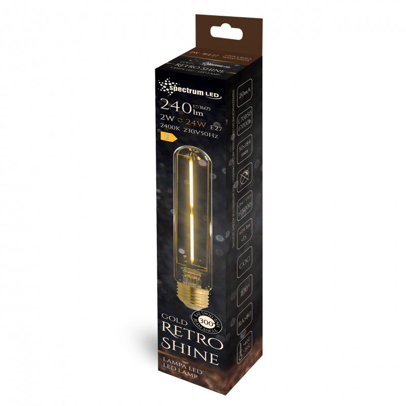 Spectrum LED T30 E27 2W 230V COG filament 240 lumen 2400K varm hvid Retro Shine pære