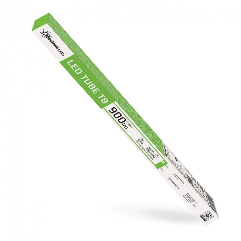 Spectrum LED Rør T8 8.5W 230V 4000K Neutral Hvid 900 lumen G13 600mm Glas Indendørs Belysning