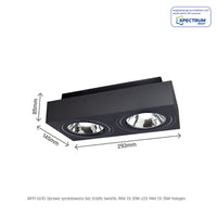 Spectrum MIRORA AR111 GU10 overflademonteret spotlys, 2x20W LED, 250V IP20, sort justerbart rektangulært loftsmonteret armatur